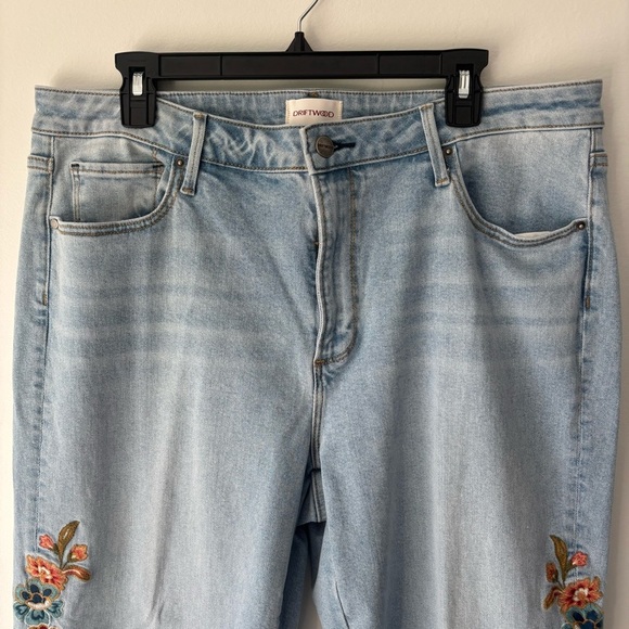 Driftwood Charlee Wide Leg Jeans Floral Embroidery Light Wash Denim Pink Orange - Picture 2 of 14